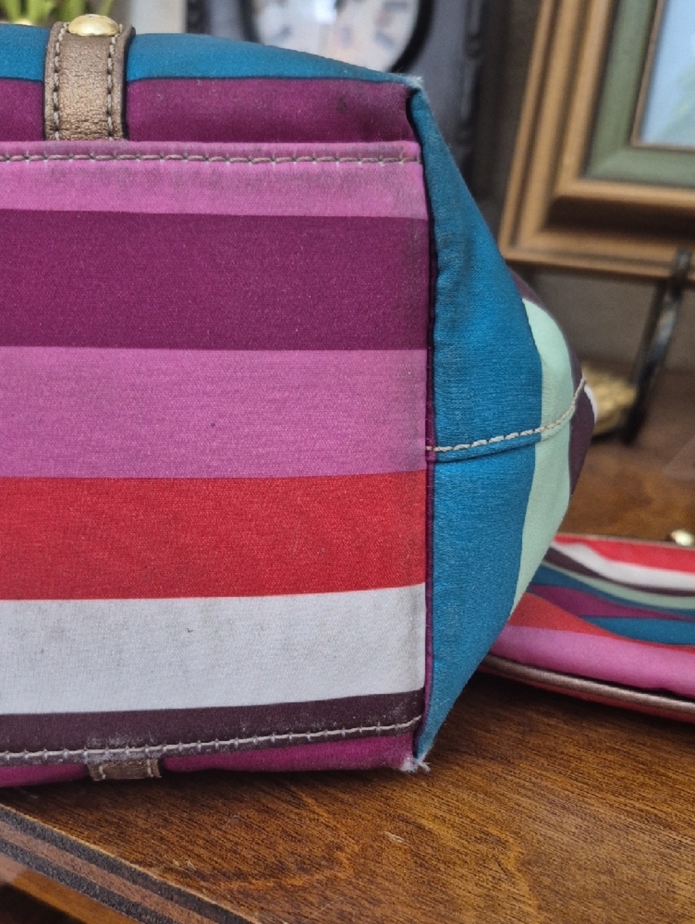 Coach legacy Stripe Sateen Tote Bag with Coin Purse - Picture 6 of 11